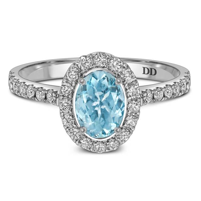 Кольцо из белого золота с бриллиантами и аквамарином (062767)