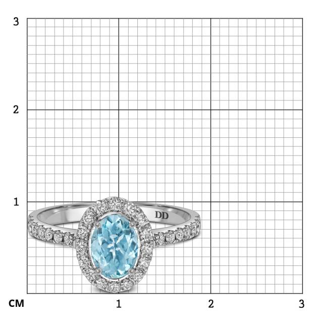Кольцо из белого золота с бриллиантами и аквамарином (062767)