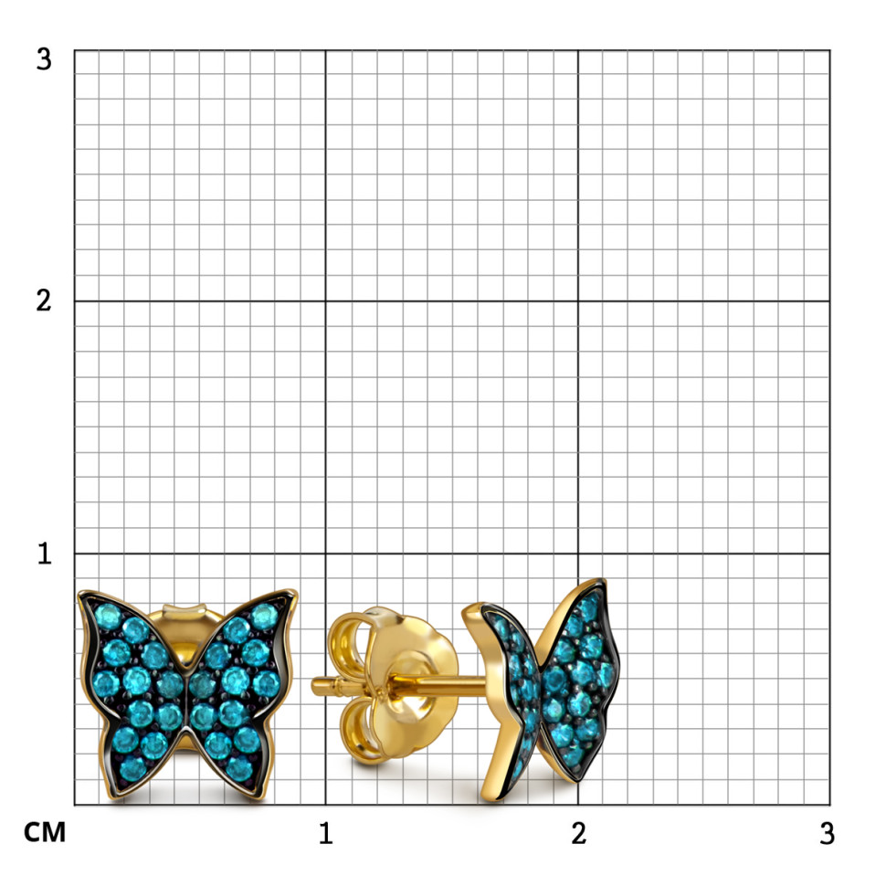 Серьги пусеты из жёлтого золота с фианитами 