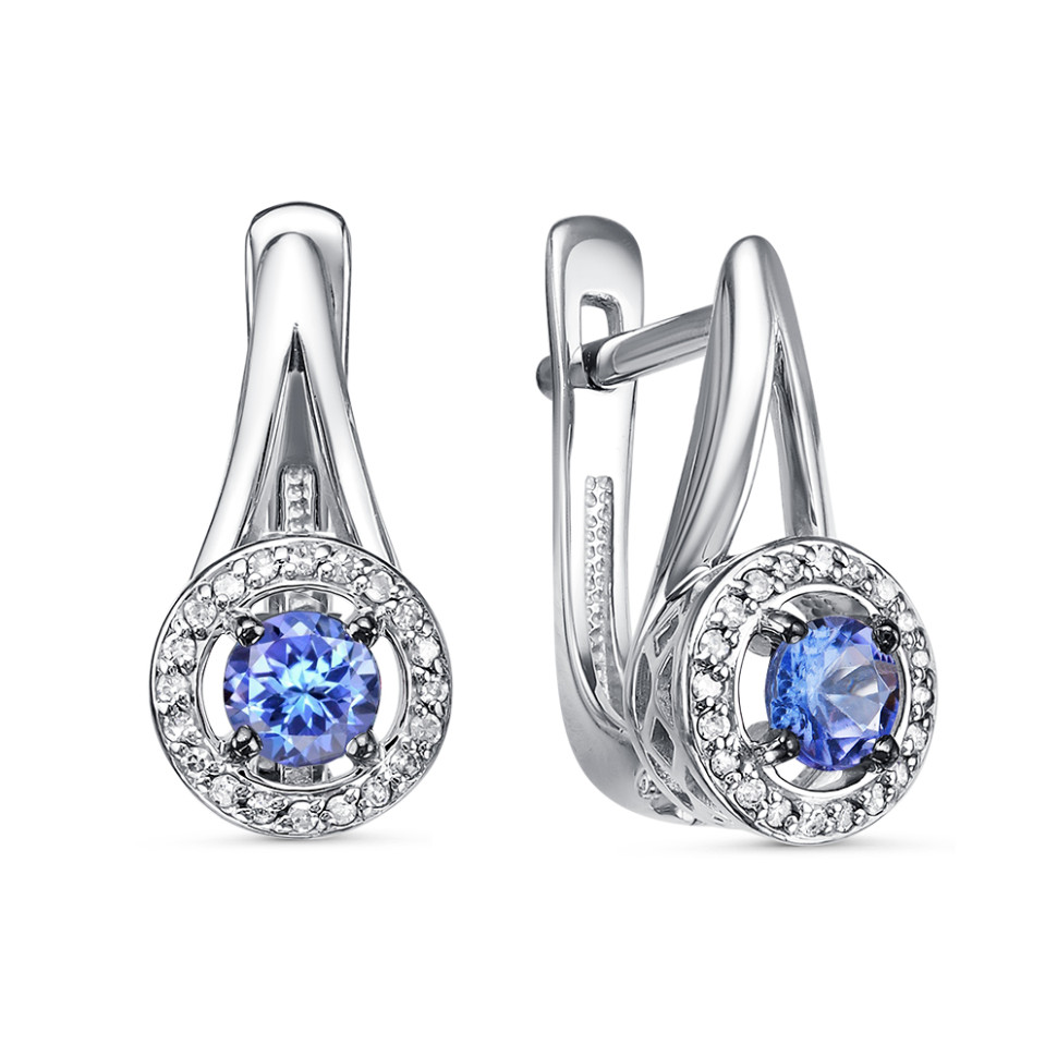 Серьги из белого золота с бриллиантами и танзанитами  (060467)