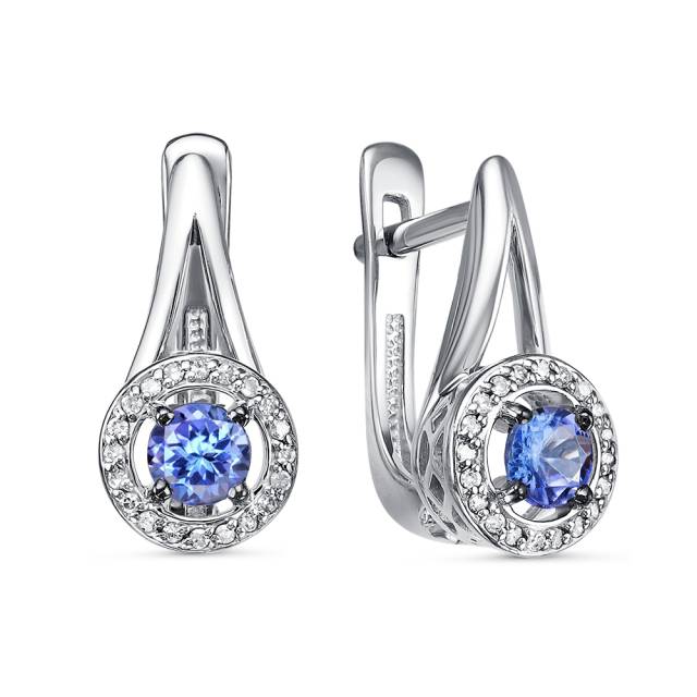 Серьги из белого золота с бриллиантами и танзанитами  (060467)
