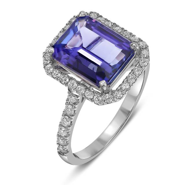 Кольцо из белого золота с бриллиантами и танзанитом (061559)