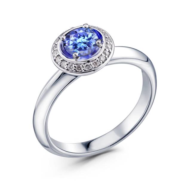 Кольцо из белого золота с бриллиантами и танзанитом (050026)