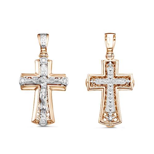 Кулон крест из комбинированного золота с бриллиантами (055867)