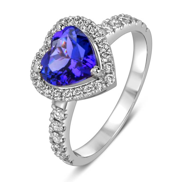 Помолвочное кольцо из белого золота с бриллиантами и танзанитом "Сердце" (063711)