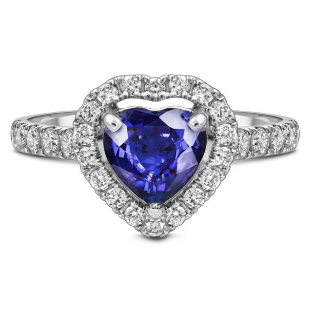 Помолвочное кольцо из белого золота с бриллиантами и танзанитом "Сердце" (063711)