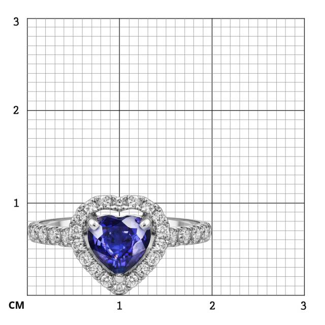 Помолвочное кольцо из белого золота с бриллиантами и танзанитом "Сердце" (063711)