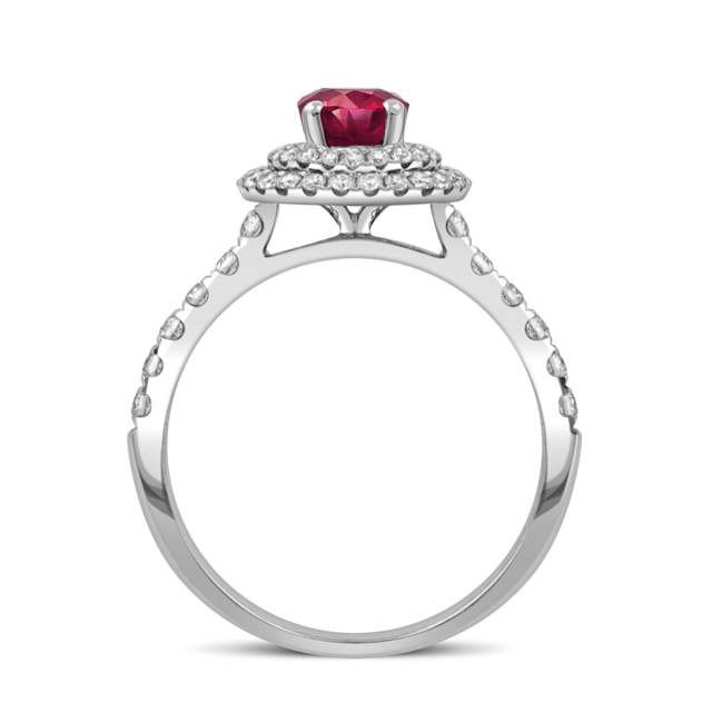 Помоволвочное кольцо из белого золота с бриллиантами и рубином (049350)