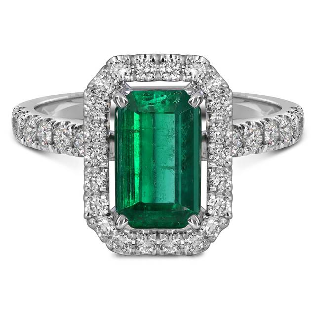 Кольцо из белого золота с бриллиантами и изумрудом (063502)