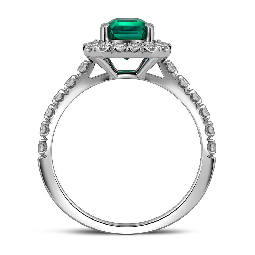 Кольцо из белого золота с бриллиантами и изумрудом (063502)