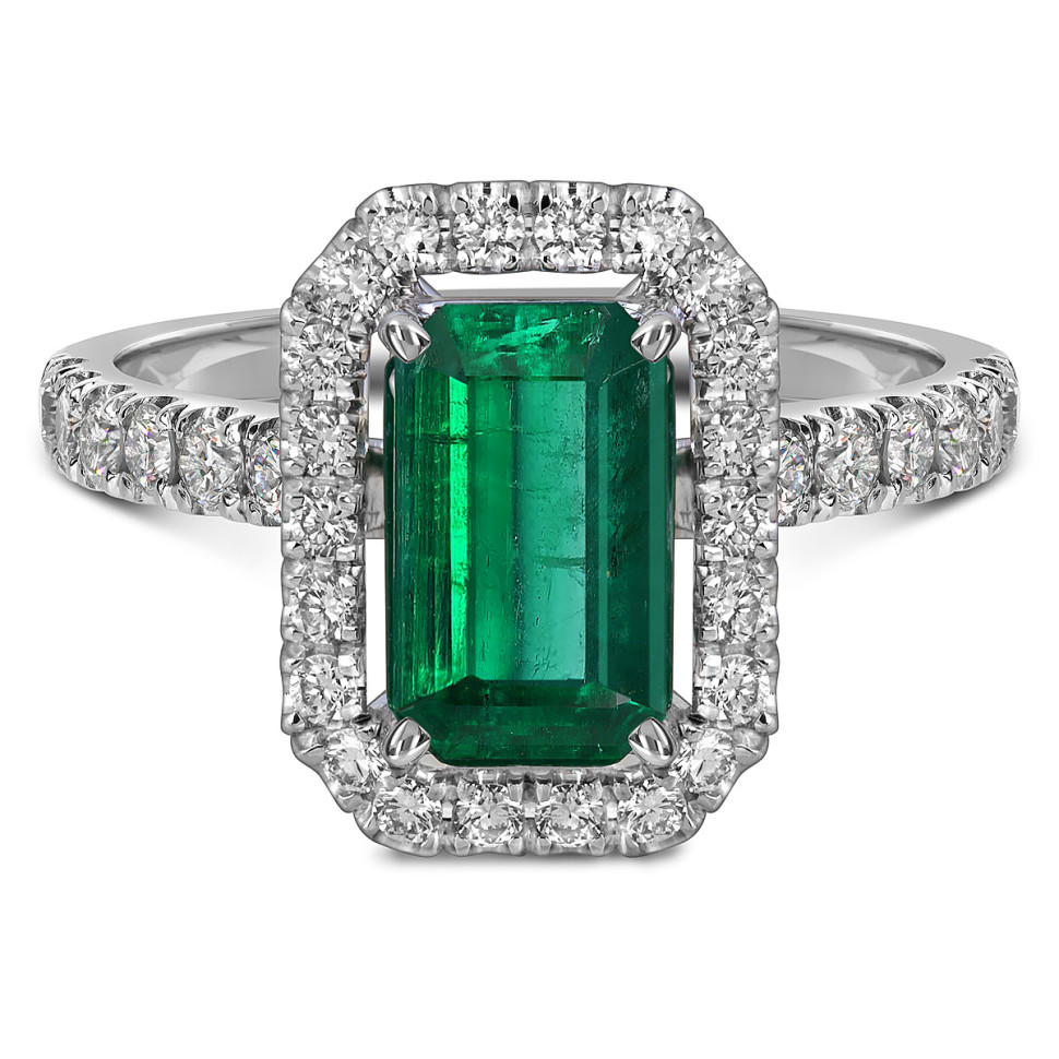 Кольцо из белого золота с бриллиантами и изумрудом (063502)