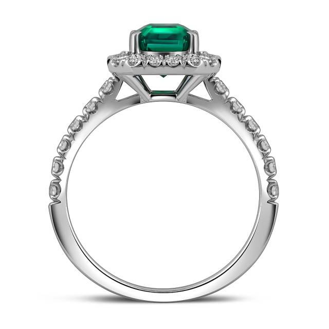 Кольцо из белого золота с бриллиантами и изумрудом (063502)