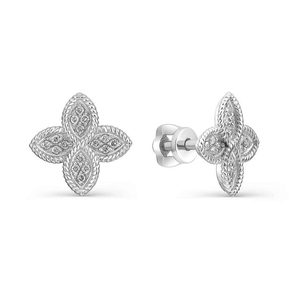 Серьги пусеты из белого золота с бриллиантами (058428)