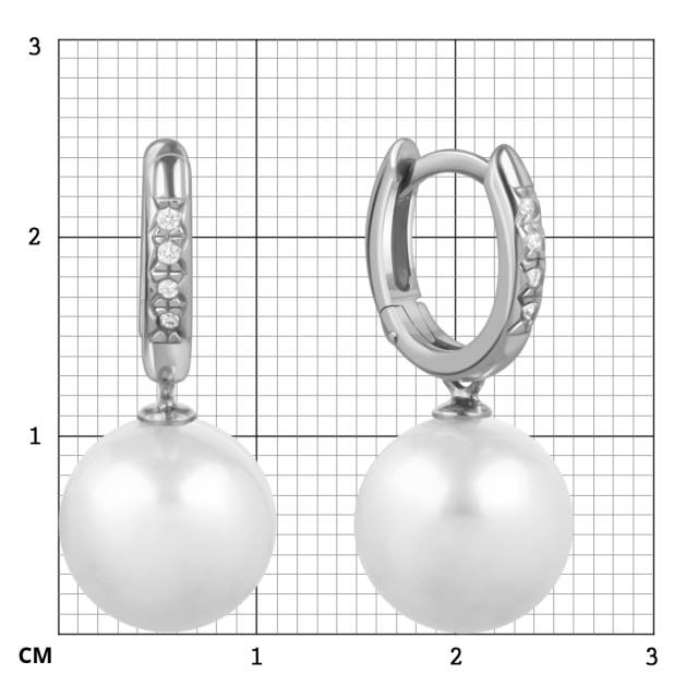 Серьги из белого золота с фианитами и жёмчугом (057920)