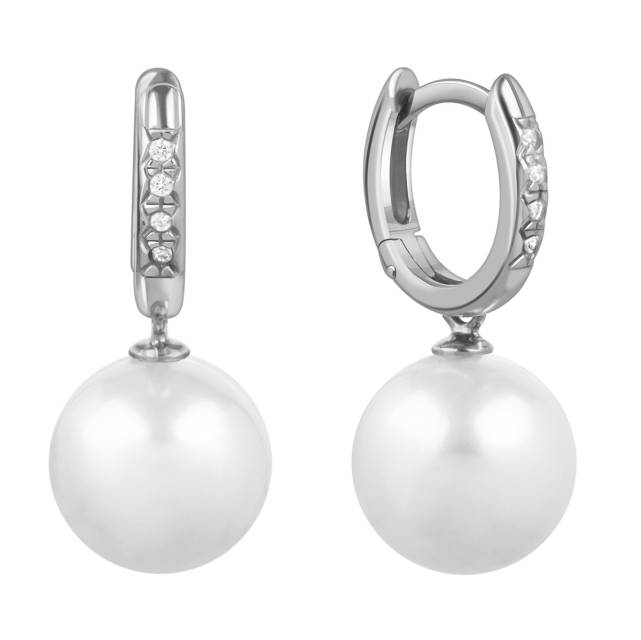 Серьги из белого золота с фианитами и жёмчугом (057920)