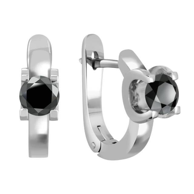 Серьги из белого золота с чёрными бриллиантами (040890)