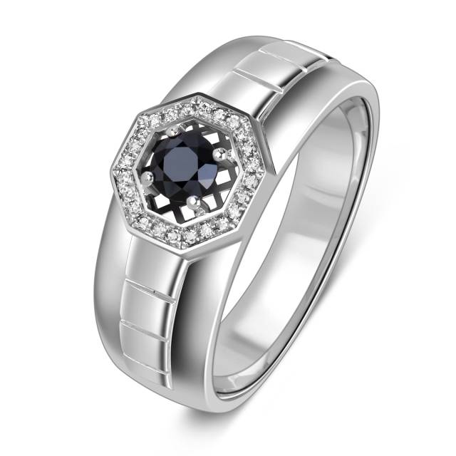 Кольцо из белого золота с бриллиантами и сапфиром (060272)
