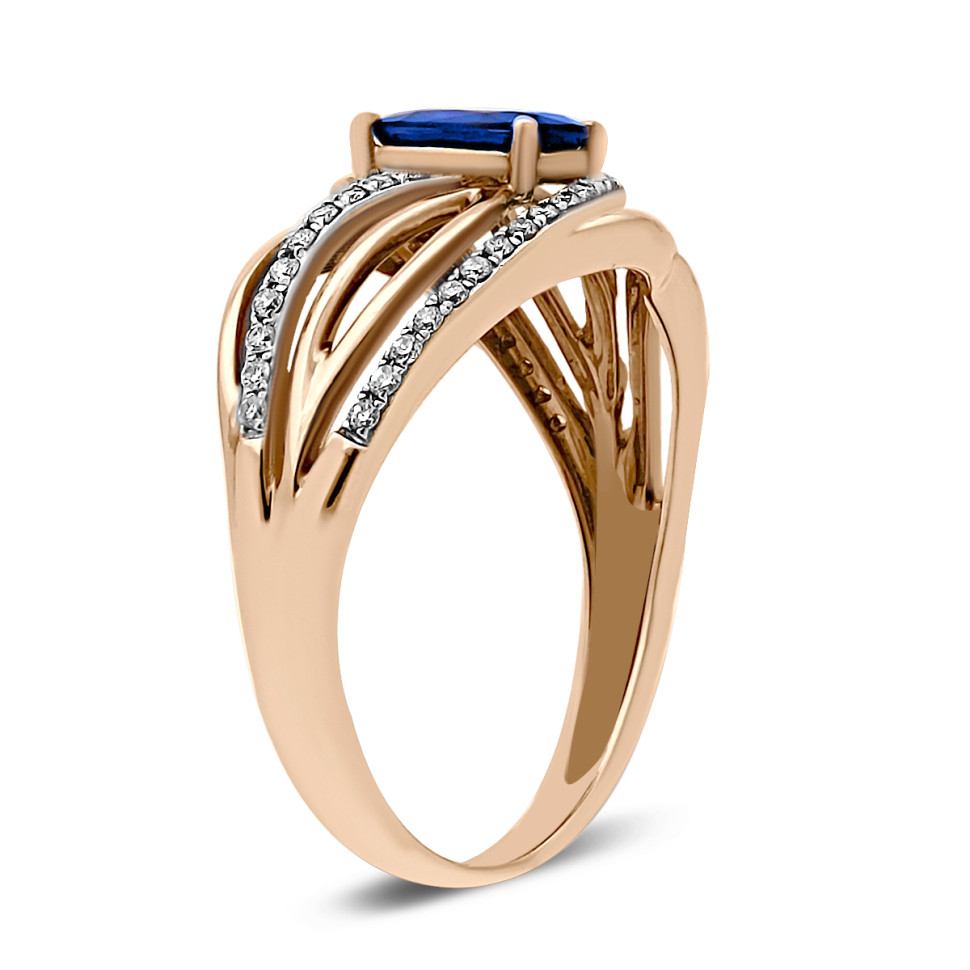 Кольцо из красного золота с бриллиантами и сапфиром (029087)