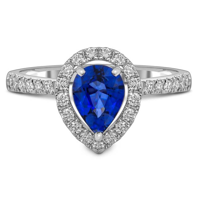 Кольцо из белого золота с бриллиантами и сапфиром (054514)