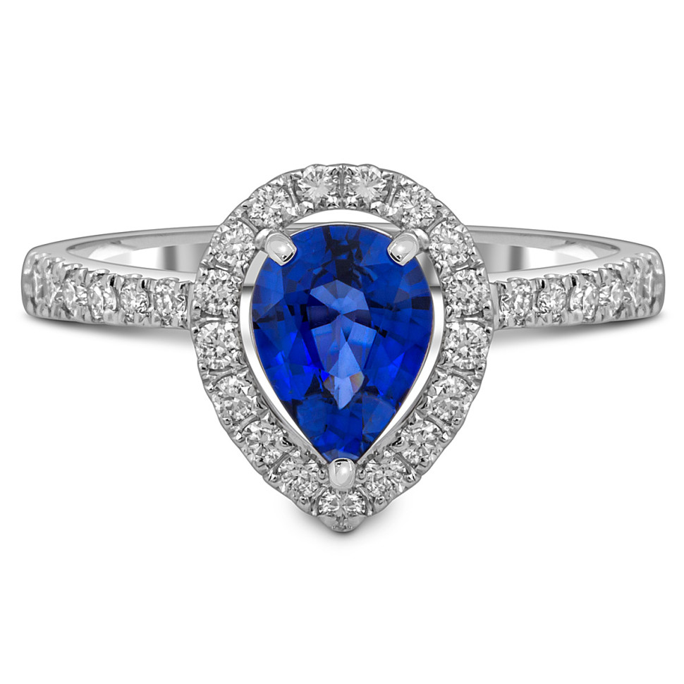 Кольцо из белого золота с бриллиантами и сапфиром (054514)