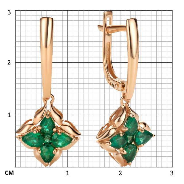Серьги из красного золота с изумрудами (064035)