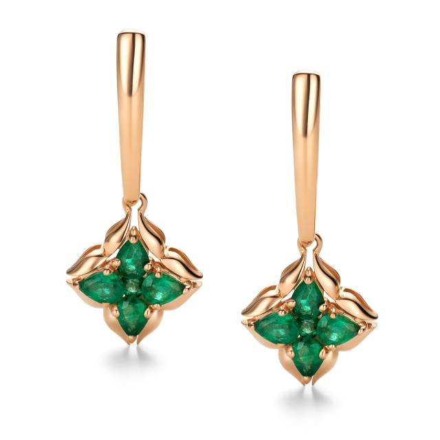 Серьги из красного золота с изумрудами (064035)