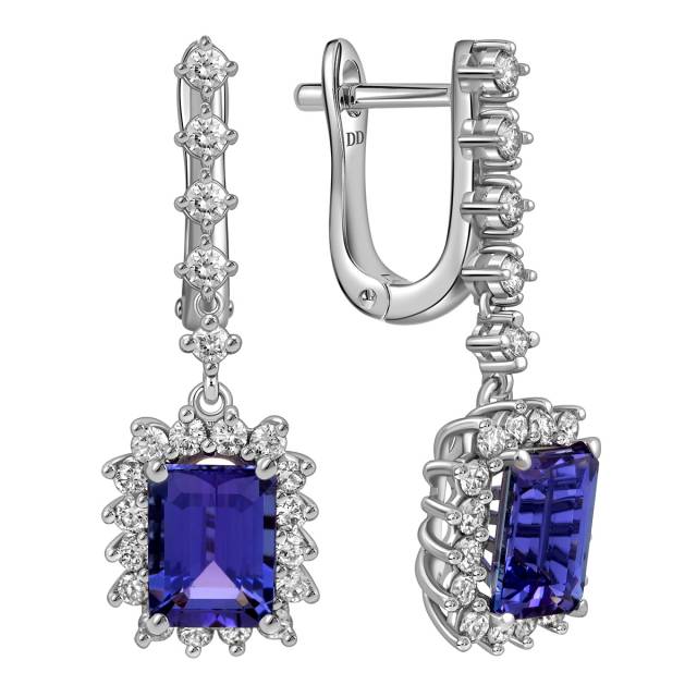 Серьги из белого золота с бриллиантами и танзанитами (061659)