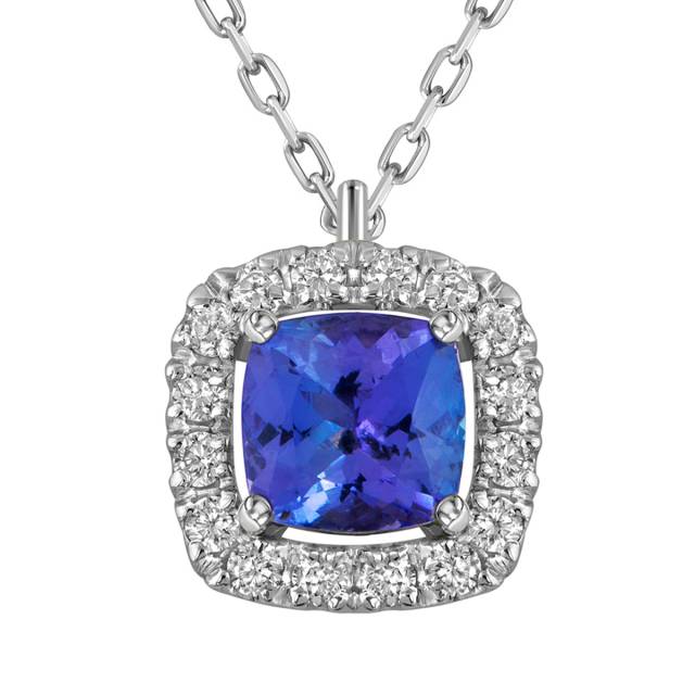 Колье из белого золота с бриллиантами и танзанитом (062784)