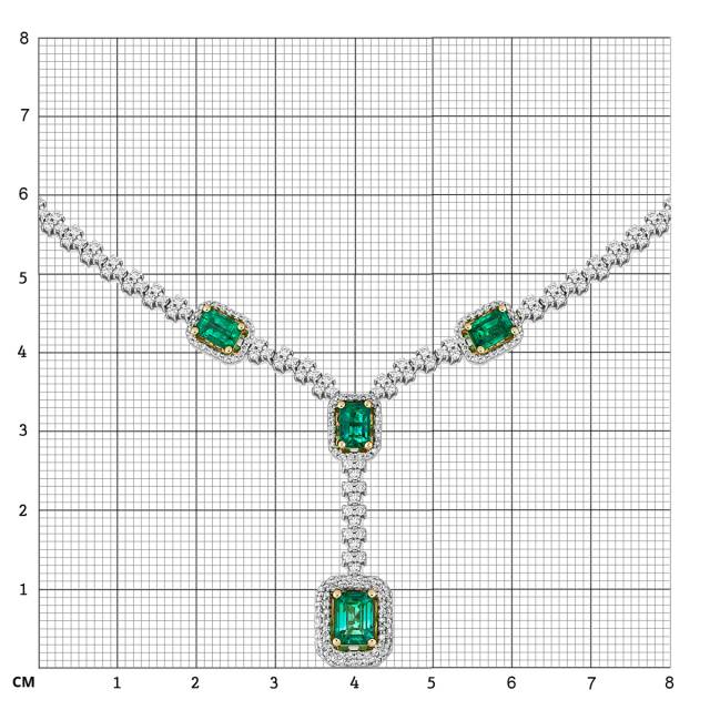 Колье из белого золота с бриллиантами и изумрудами (051826)