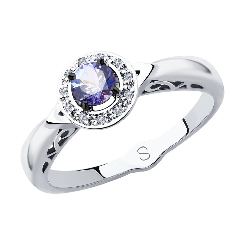 Кольцо из белого золота с бриллиантами и танзанитом (047404)