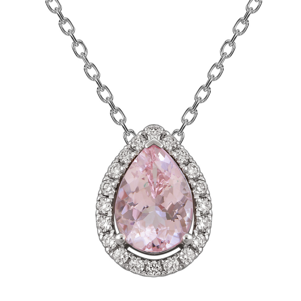 Колье из белого золота с бриллиантами и морганитом (058459)