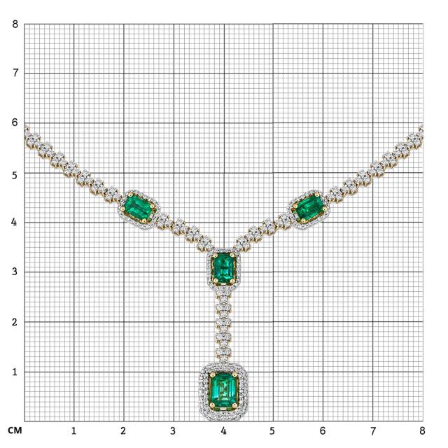 Колье из жёлтого золота с бриллиантами и изумрудами (051822)