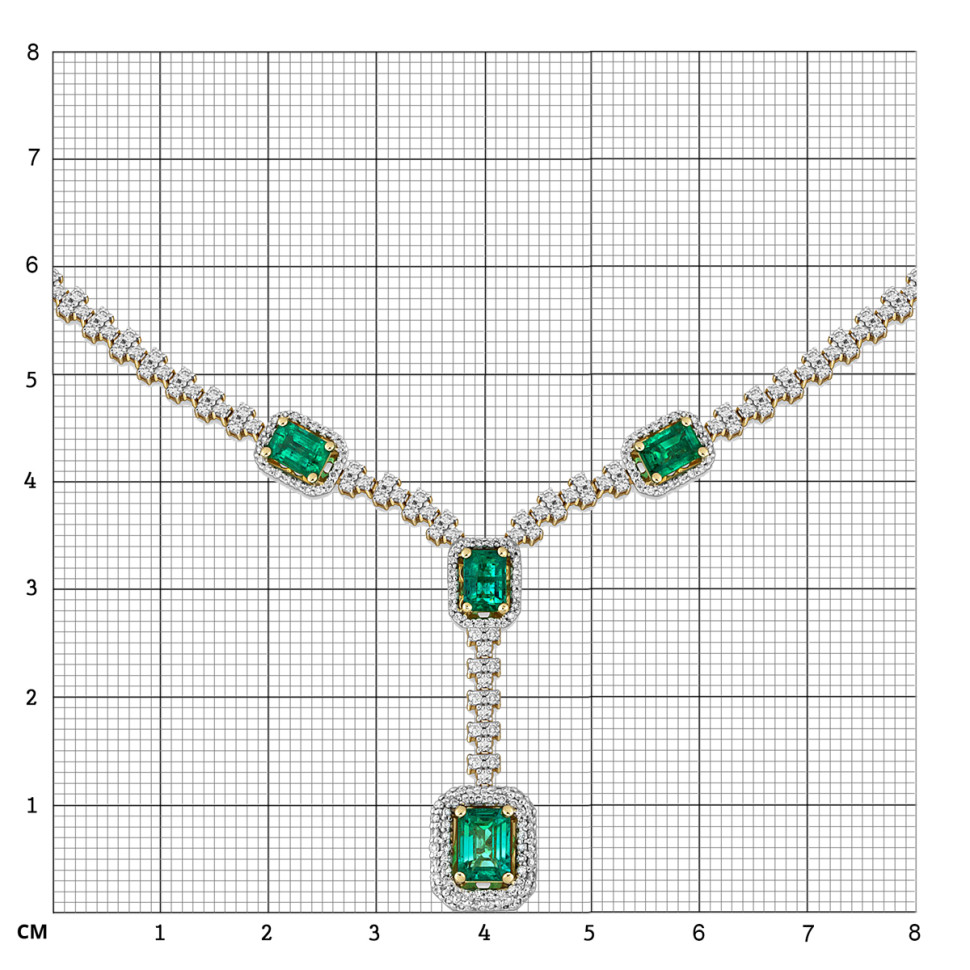 Колье из жёлтого золота с бриллиантами и изумрудами (051822)