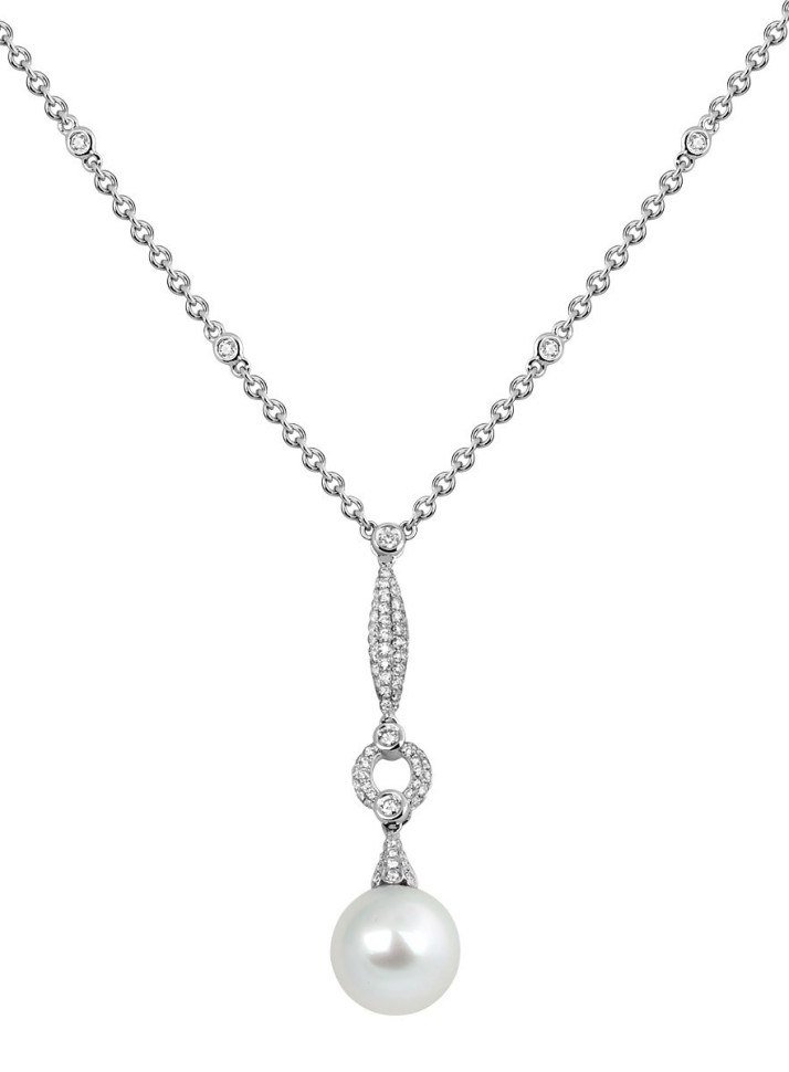 Колье из белого золота с бриллиантами и жемчугом (003259)