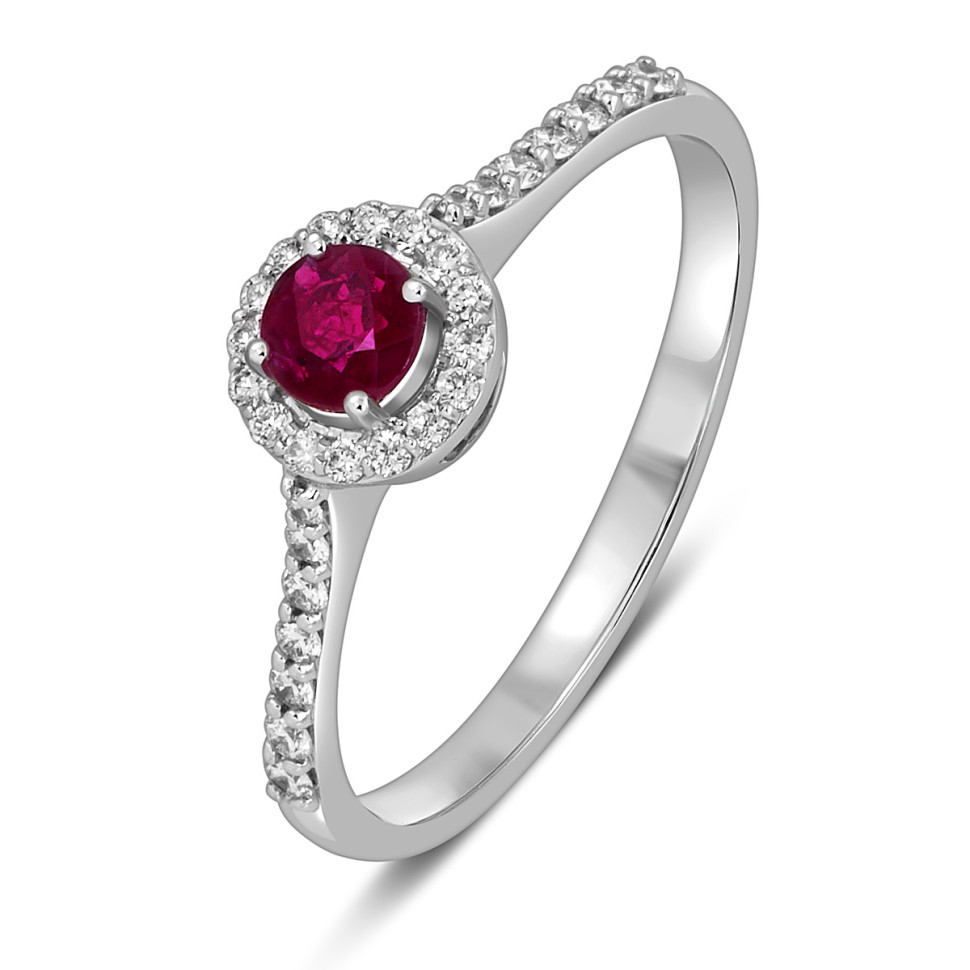 Кольцо из белого золота с бриллиантами и рубином (054173)