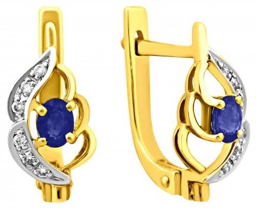 Серьги из комбинированного золота с бриллиантами и сапфирами