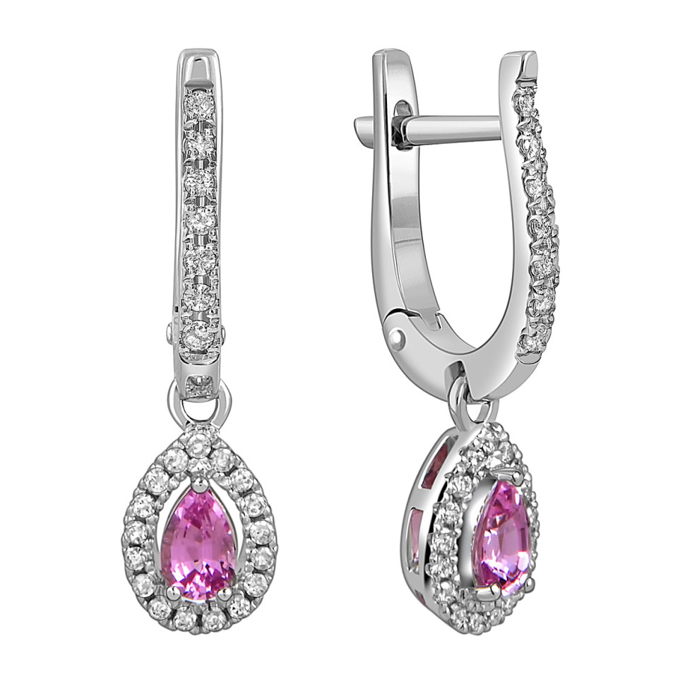 Серьги из белого золота с бриллиантами и розовыми сапфирами (059951)