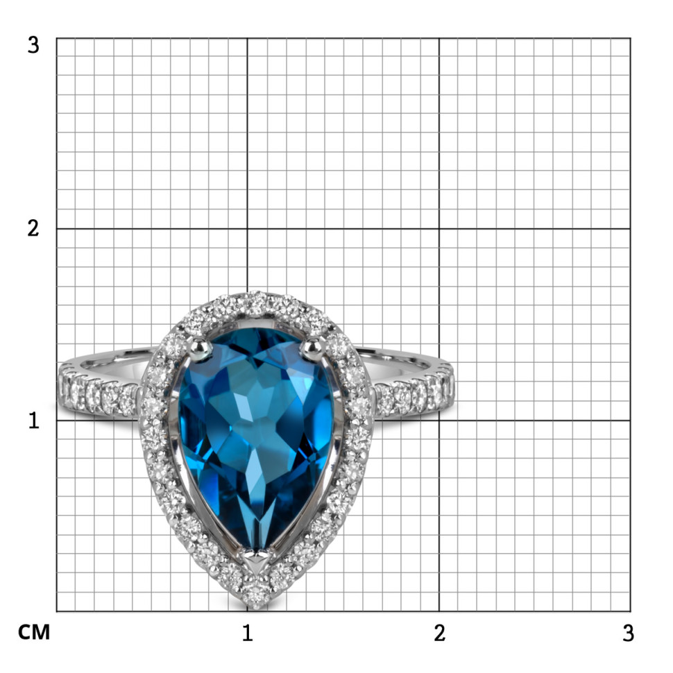 Кольцо из белого золота с бриллиантами и лондон топазом (060359)