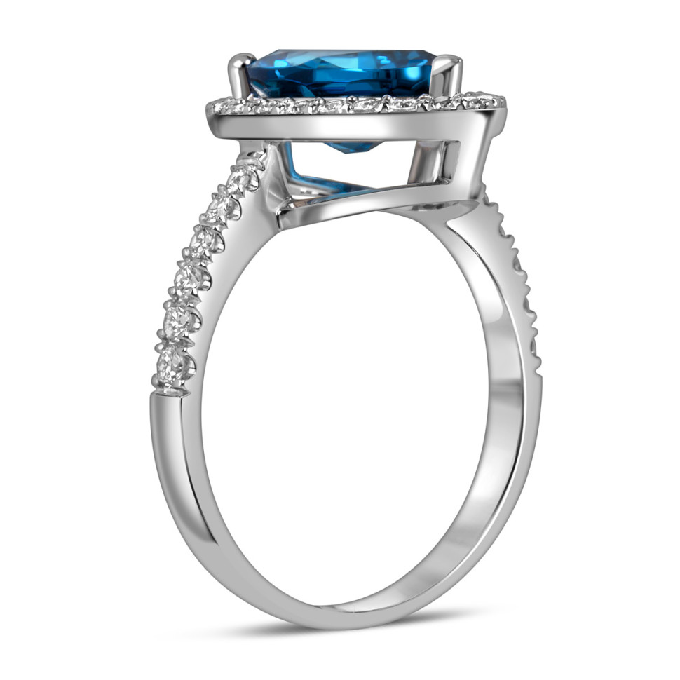 Кольцо из белого золота с бриллиантами и лондон топазом (060359)