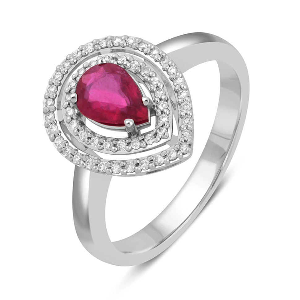 Кольцо из белого золота с бриллиантами и рубином (046090)