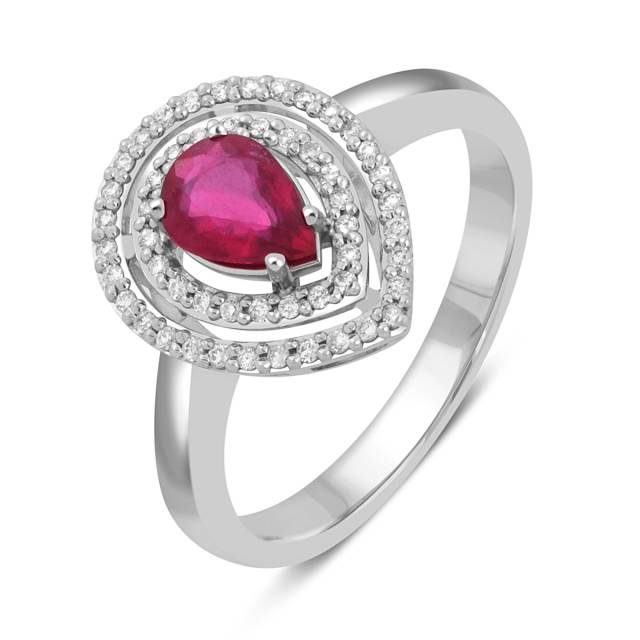 Кольцо из белого золота с бриллиантами и рубином (046090)