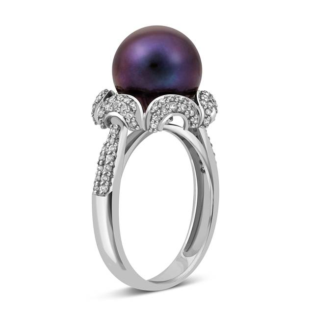 Кольцо из белого золота с бриллиантами и жемчугом (017643)