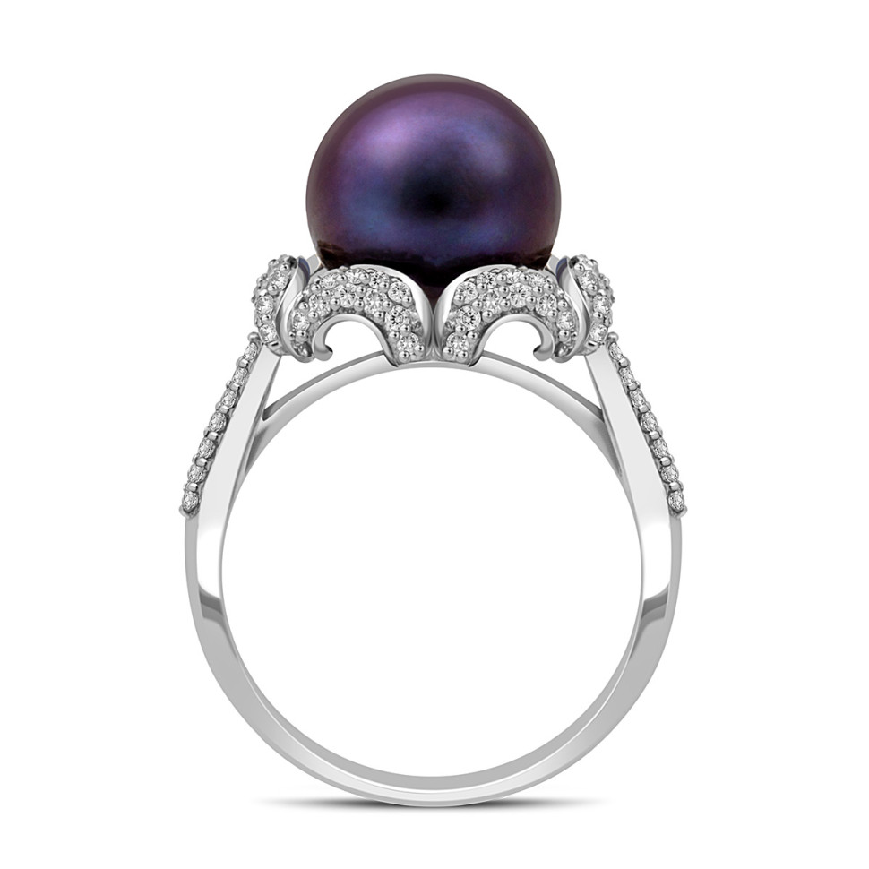 Кольцо из белого золота с бриллиантами и жемчугом (017643)
