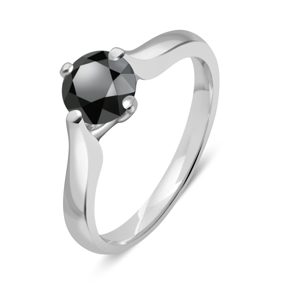 Помолвочное кольцо из белого золота с чёрным бриллиантом (046702)