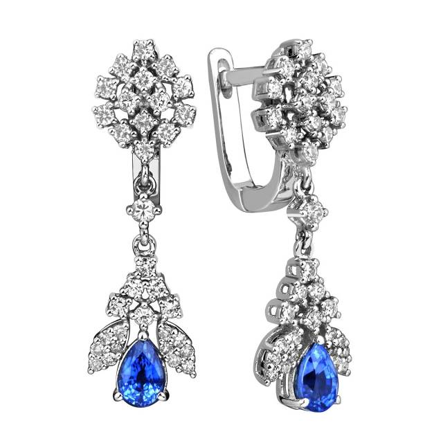 Серьги с сапфирами и бриллиантами из белого золота (014215)