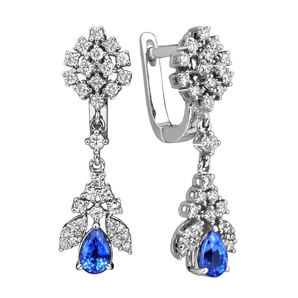 Серьги с сапфирами и бриллиантами из белого золота (014215)