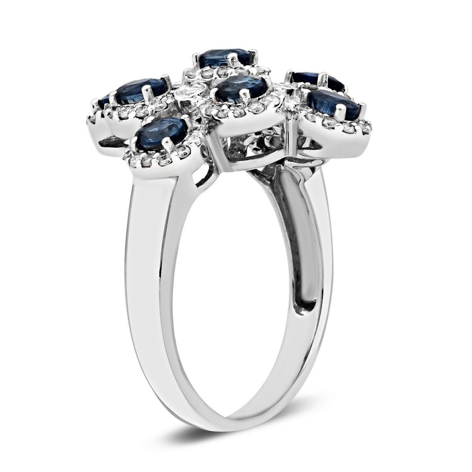 Кольцо из белого золота с бриллиантами и сапфирами (018456)