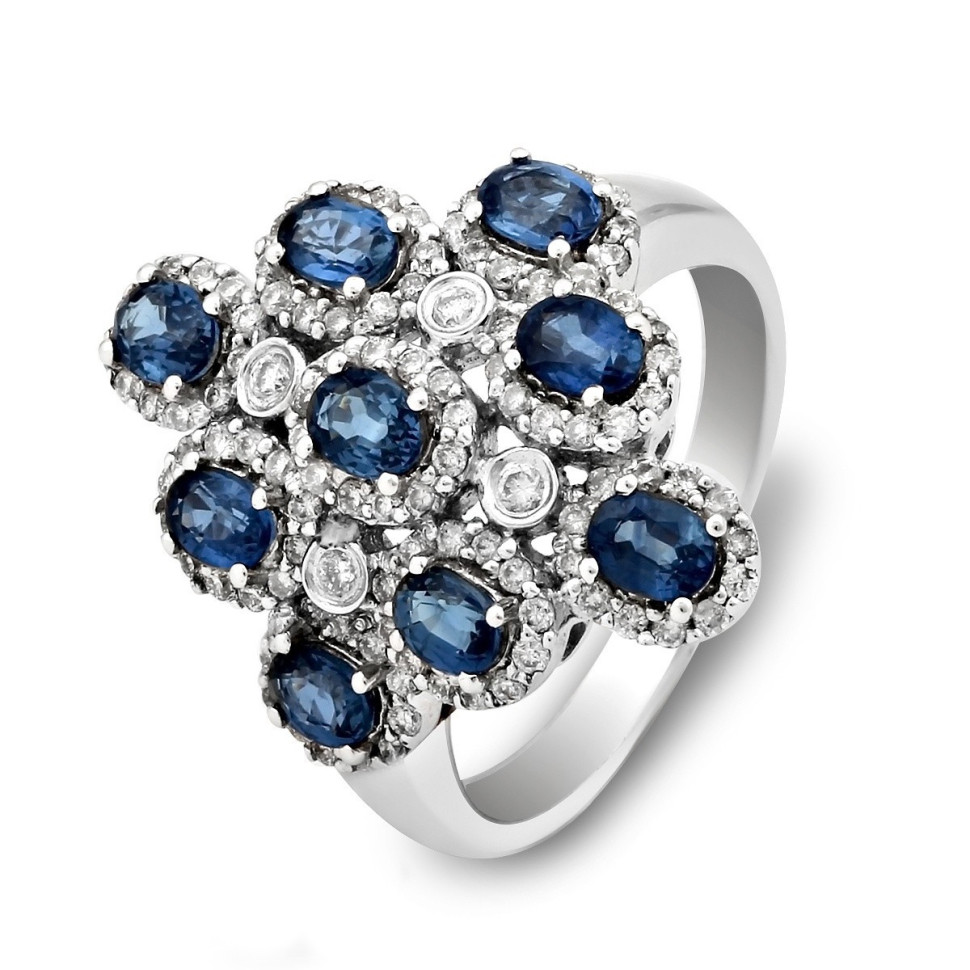 Кольцо из белого золота с бриллиантами и сапфирами (018456)