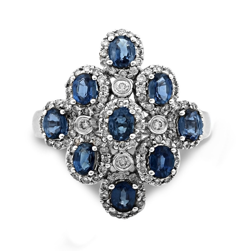 Кольцо из белого золота с бриллиантами и сапфирами (018456)