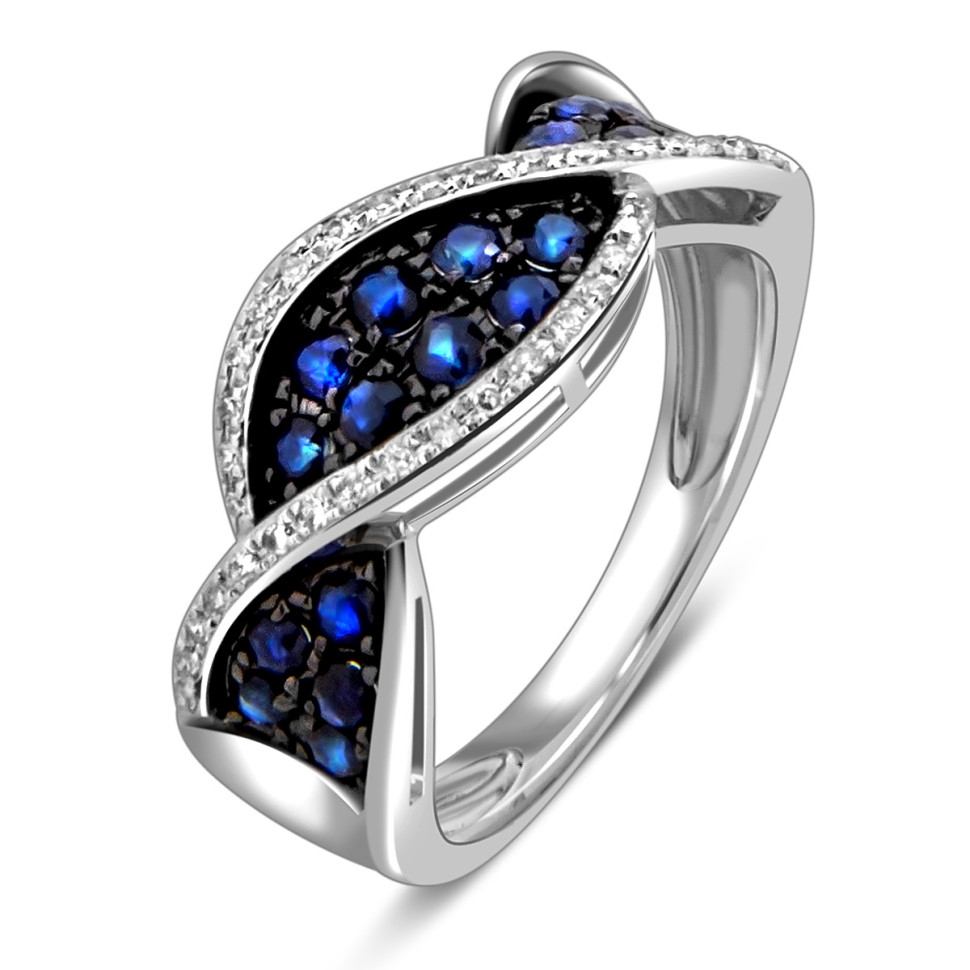 Кольцо из белого золота с бриллиантами и сапфирами (053484)